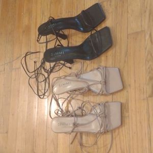 Size 7 heel heels sandals strappy lace up tie up square front black beige sexy